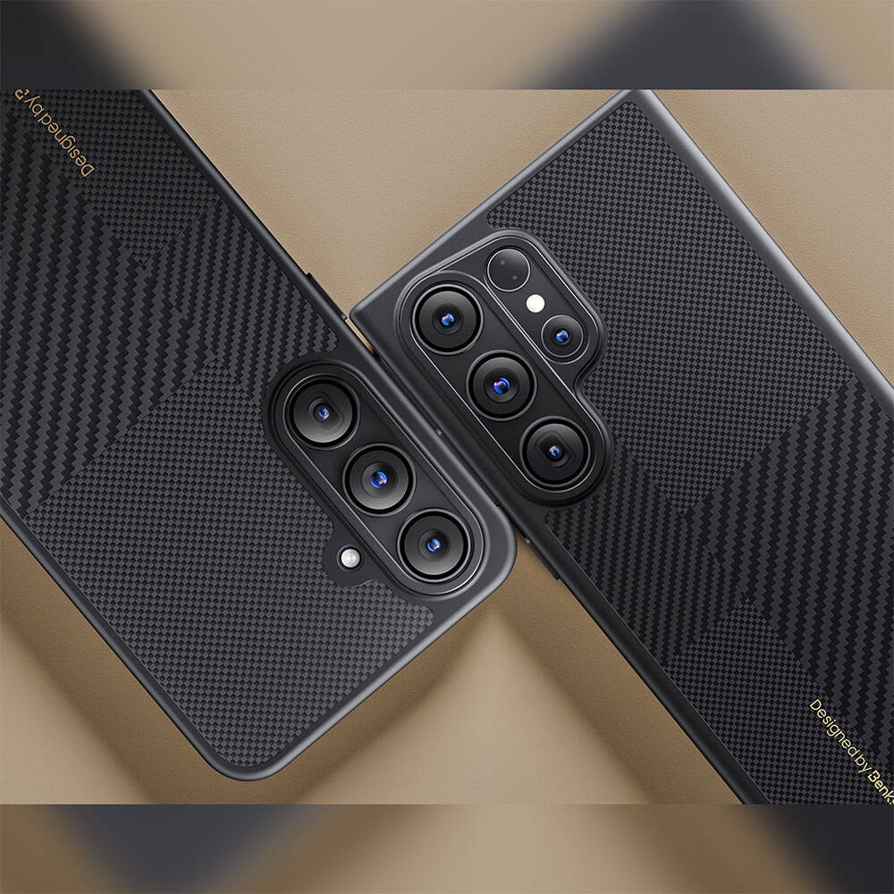 Galaxy S25 Plus Kılıf M-safe Şarj Özellikli Karbon Fiber Benks Montage Hybrid ArmorPro Kevlar Kapak Siyah