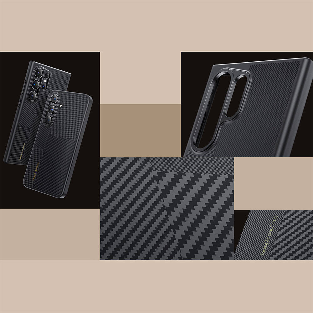 Galaxy S25 Plus Kılıf M-safe Şarj Özellikli Karbon Fiber Benks Montage Hybrid ArmorPro Kevlar Kapak Siyah