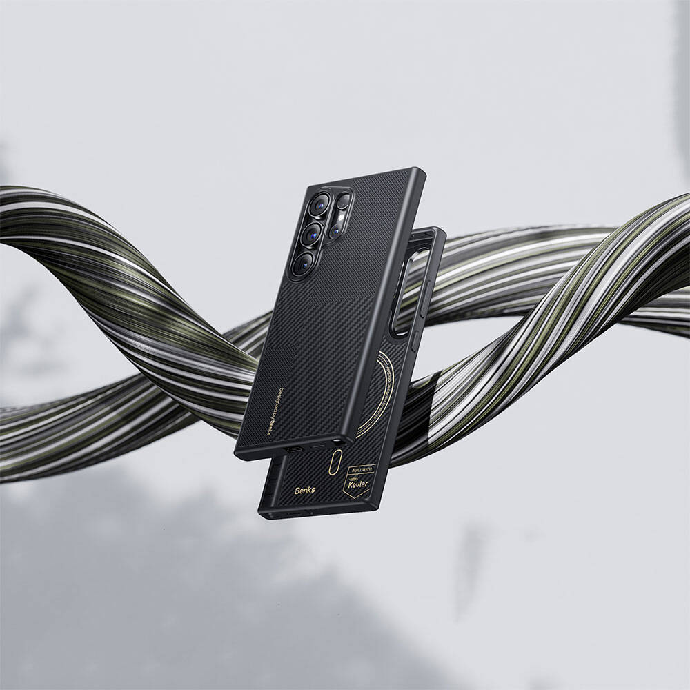 Galaxy S25 Plus Kılıf M-safe Şarj Özellikli Karbon Fiber Benks Montage Hybrid ArmorPro Kevlar Kapak Siyah