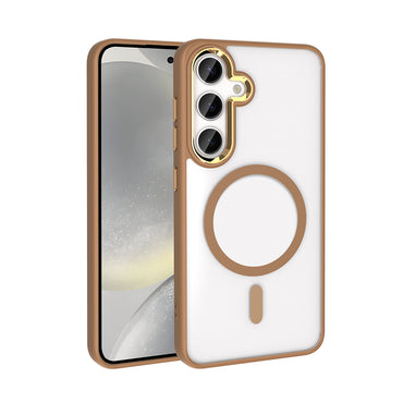 Galaxy S25 Plus Case M-safe Charging Feature Zore Chrome M-safe Silicone Cover Beige