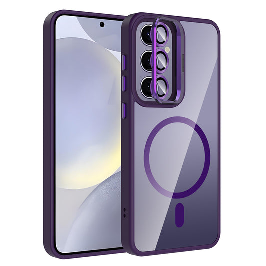 Galaxy S25 Plus Case with Stand and Camera Lens Gift, M-Safe Charging Feature, Zore Etro Cover, Deep Purple