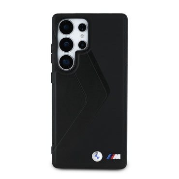 Galaxy S25 Ultra Kılıf BMW Orjinal Lisanslı M-safe Şarj Özellikli M Logolu Oversize Çizgili PU Deri Kapak Siyah