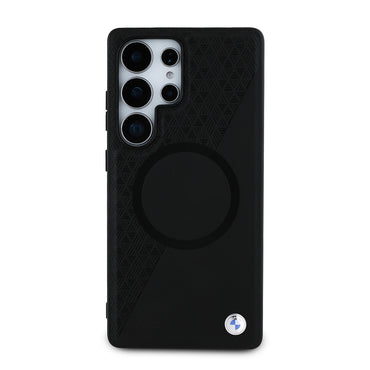 Galaxy S25 Ultra Kılıf BMW Orjinal Lisanslı M-safe Şarj Özellikli Metal Logolu Yarım Dokulu Circle Deri Kapak Siyah