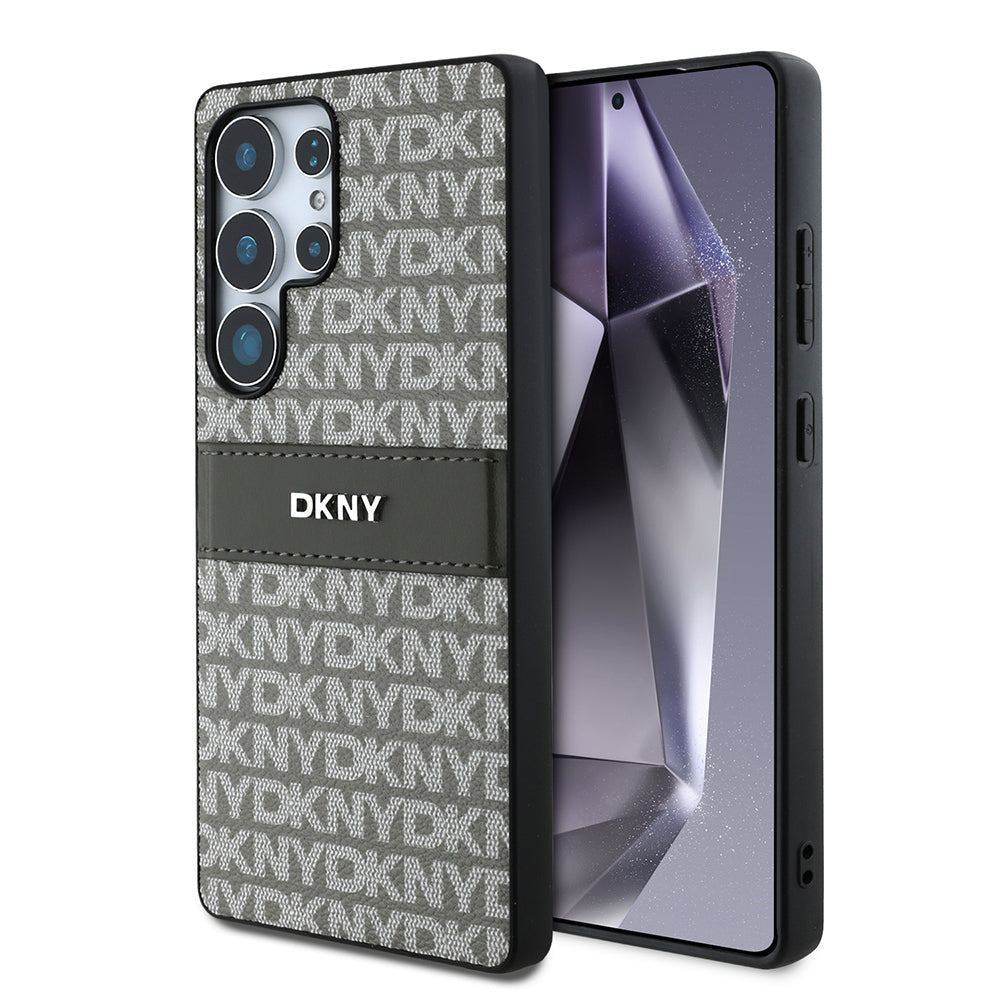 Galaxy S25 Ultra Case DKNY Original Licensed Card Holder 3D Printed Repeat Texture Pattern Cover Brown