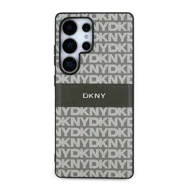 Galaxy S25 Ultra Kılıf DKNY Orjinal Lisanslı Kartlıklı 3D Yazılı Repeat Texture Pattern Kapak Kahverengi