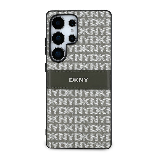 Galaxy S25 Ultra Kılıf DKNY Orjinal Lisanslı Kartlıklı 3D Yazılı Repeat Texture Pattern Kapak Kahverengi