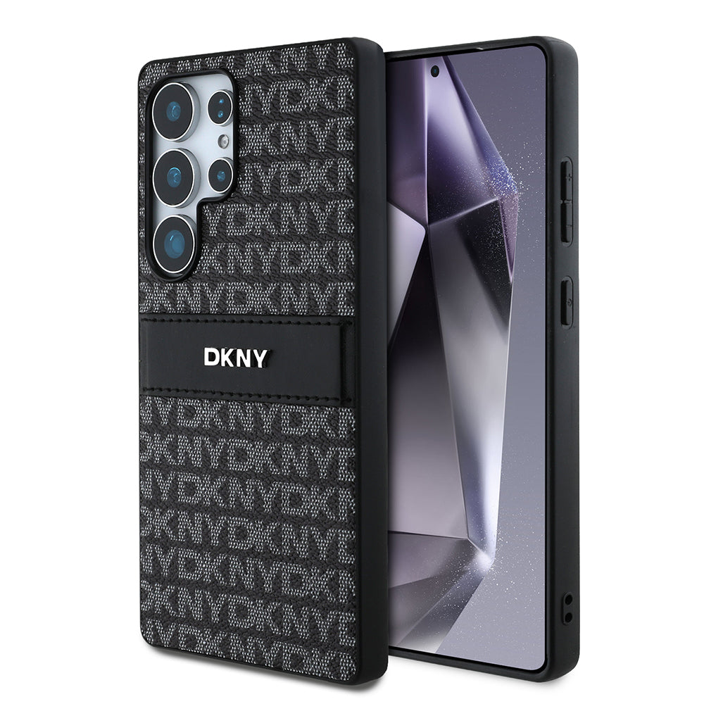 Galaxy S25 Ultra Case DKNY Original Licensed Card Holder 3D Printed Repeat Texture Pattern Cover Black