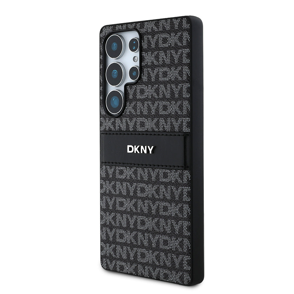 Galaxy S25 Ultra Case DKNY Original Licensed Card Holder 3D Printed Repeat Texture Pattern Cover Black