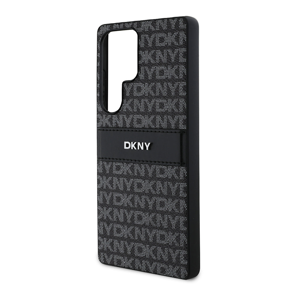 Galaxy S25 Ultra Case DKNY Original Licensed Card Holder 3D Printed Repeat Texture Pattern Cover Black