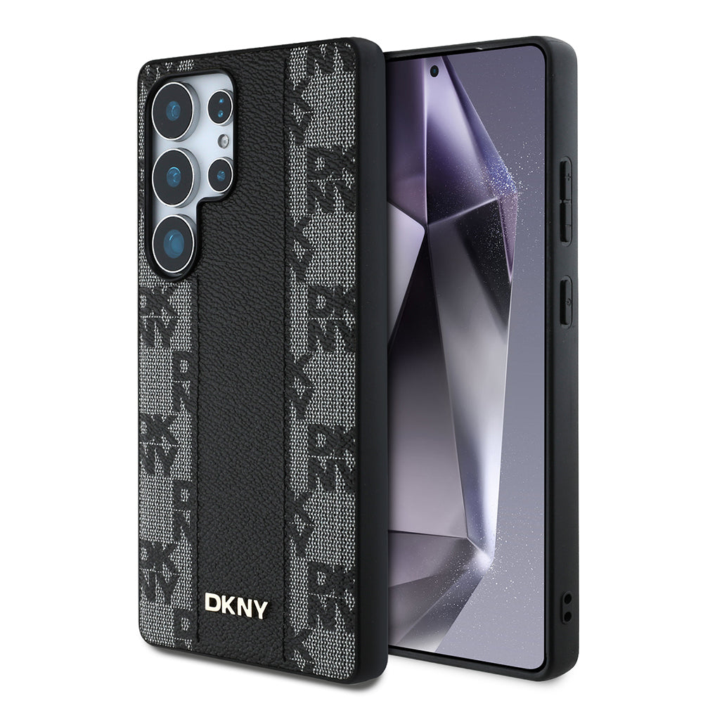 Galaxy S25 Ultra Kılıf DKNY Orjinal Lisanslı M-safe Şarj Özellikli 3D Yazılı Checkered Pattern Kapak Bej