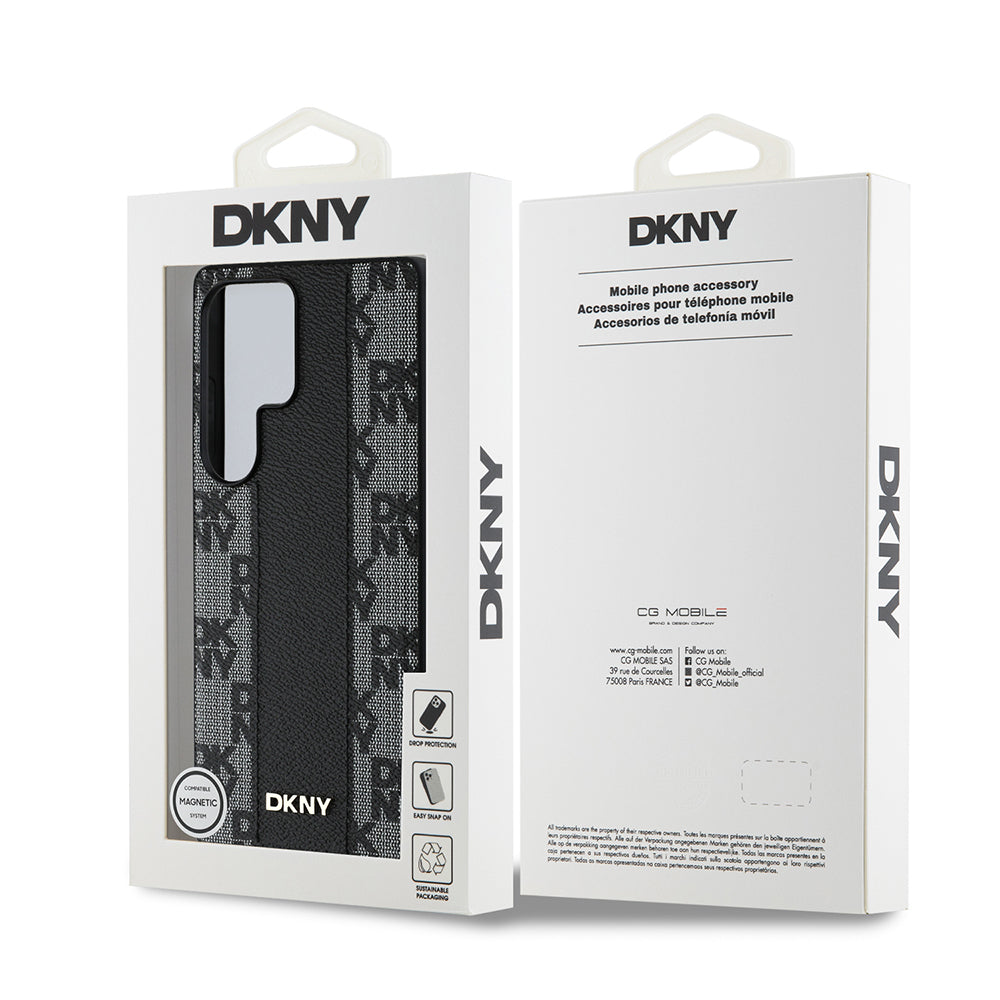 Galaxy S25 Ultra Case DKNY Original Licensed M-safe Charging Feature 3D Printed Checkered Pattern Cover Beige