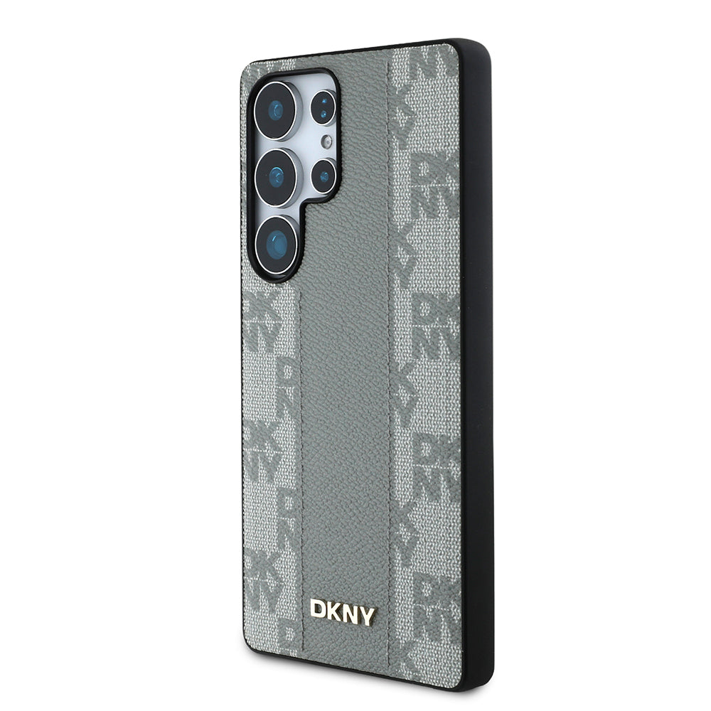 Galaxy S25 Ultra Case DKNY Original Licensed M-safe Charging Feature 3D Printed Checkered Pattern Cover Beige