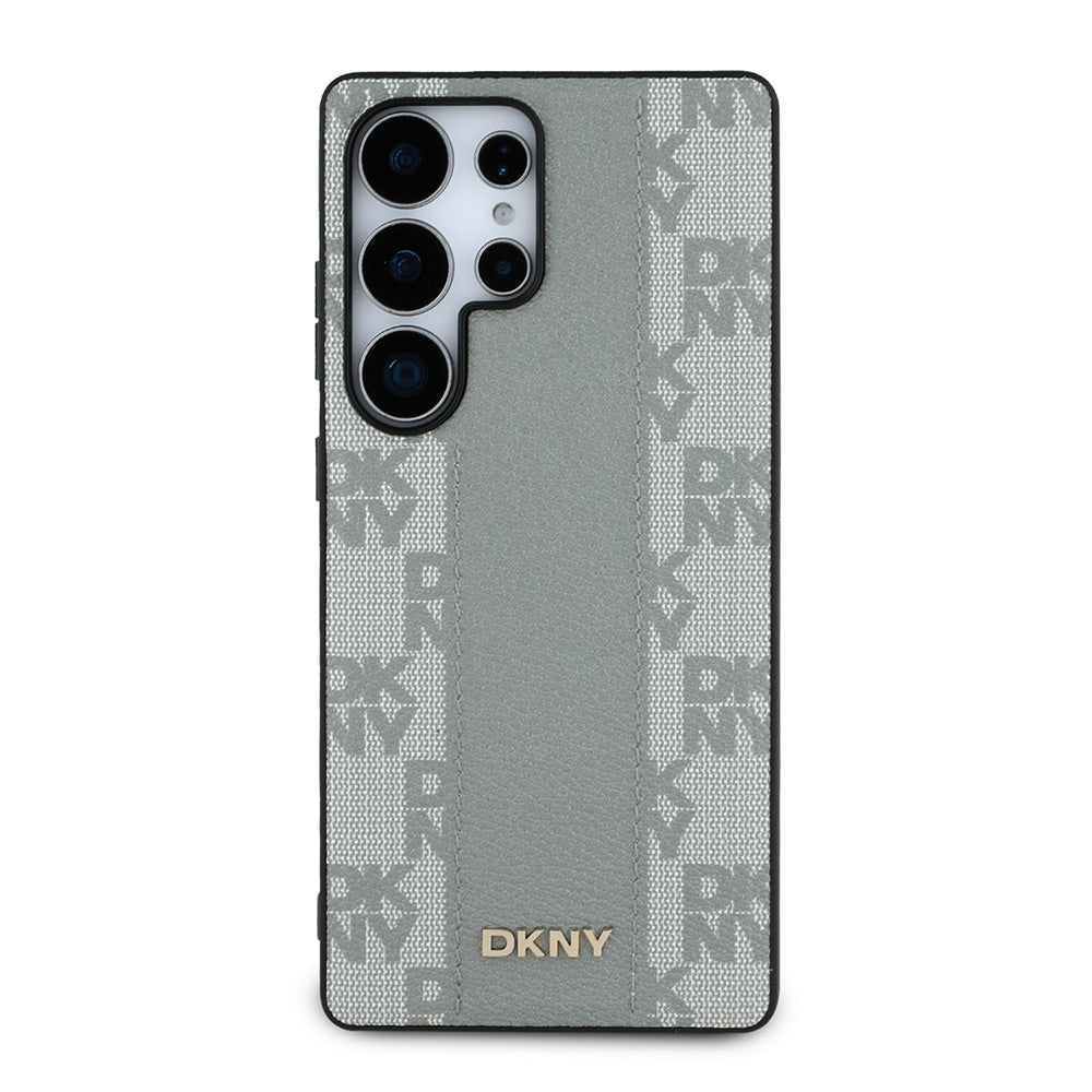 Galaxy S25 Ultra Case DKNY Original Licensed M-safe Charging Feature 3D Printed Checkered Pattern Cover Beige