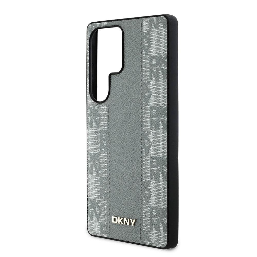 Galaxy S25 Ultra Case DKNY Original Licensed M-safe Charging Feature 3D Printed Checkered Pattern Cover Beige
