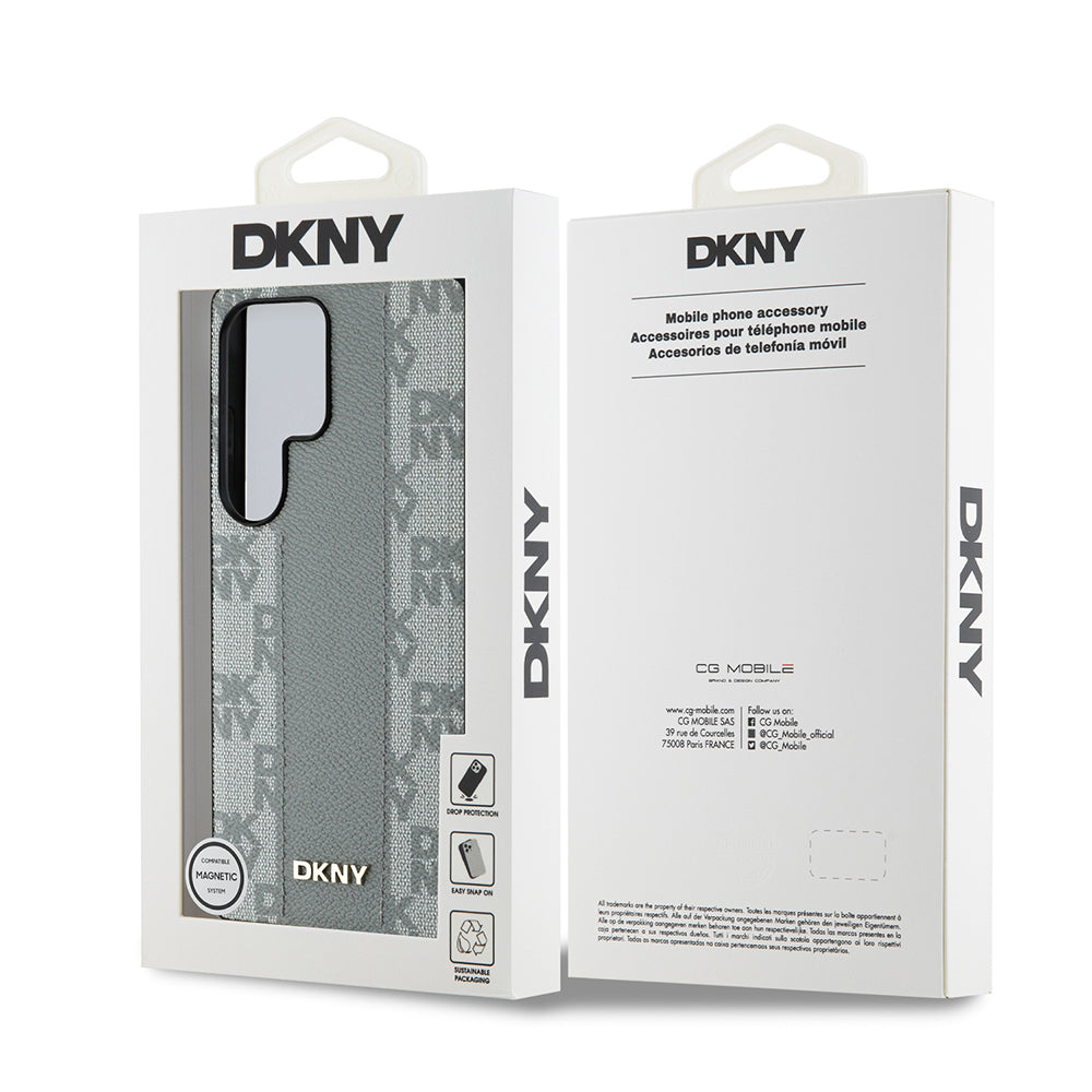 Galaxy S25 Ultra Case DKNY Original Licensed M-safe Charging Feature 3D Printed Checkered Pattern Cover Beige
