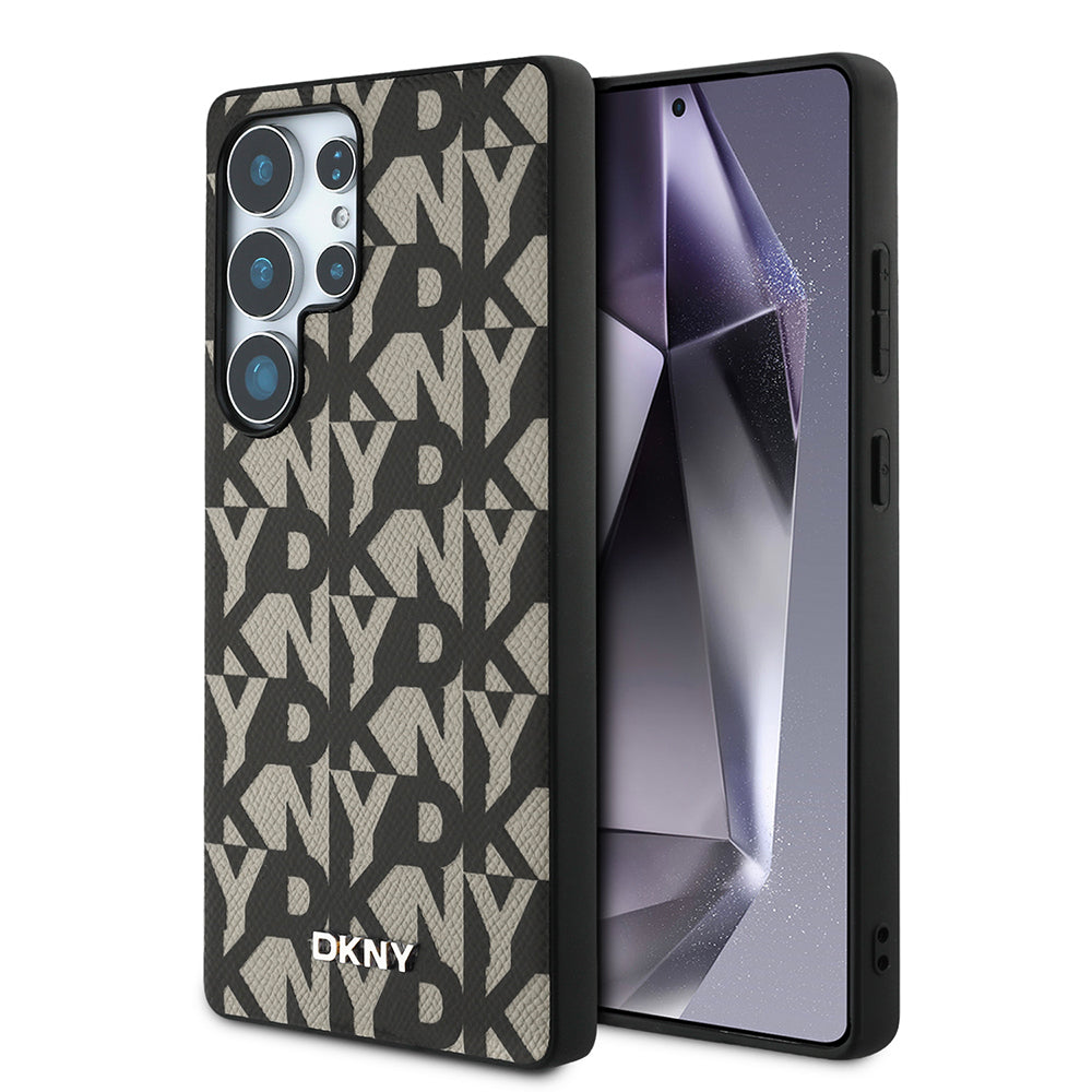 Galaxy S25 Ultra Case DKNY Original Licensed M-safe Charging Feature 3D Printed Grid Pattern Cover Gray