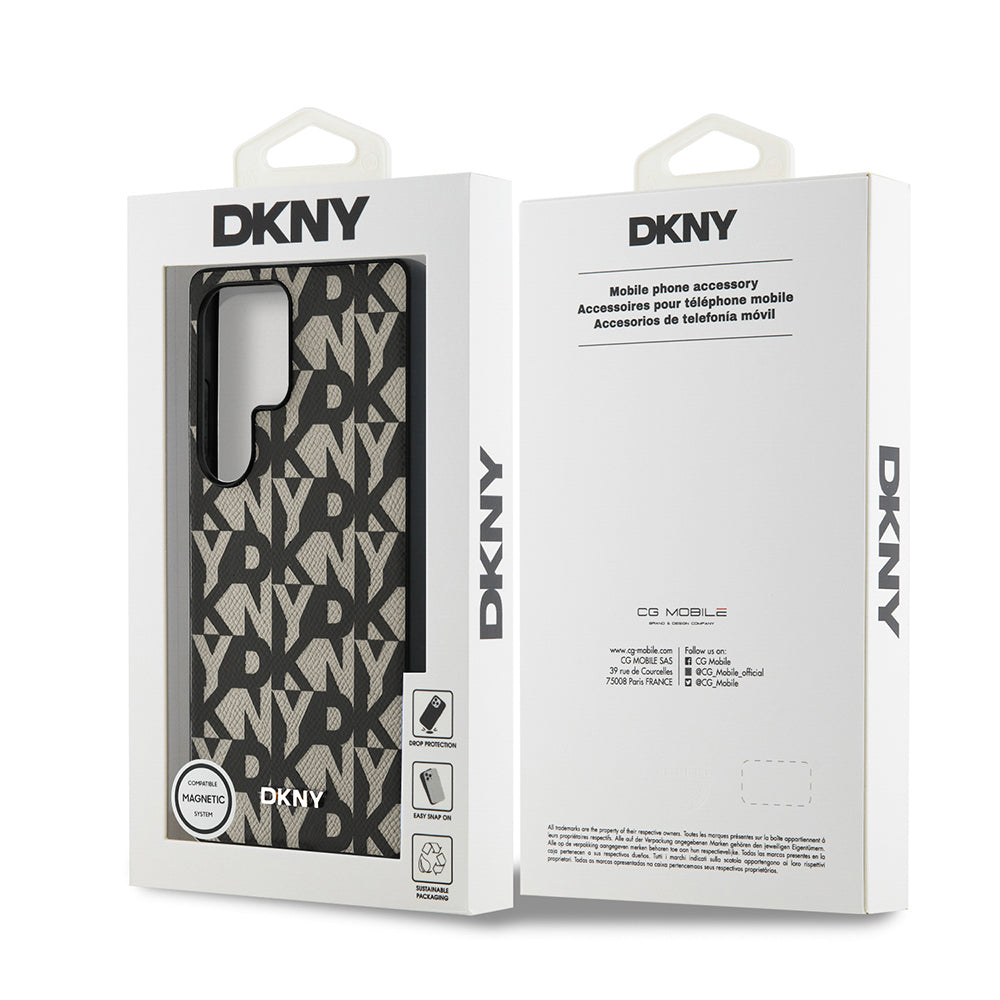 Galaxy S25 Ultra Case DKNY Original Licensed M-safe Charging Feature 3D Printed Grid Pattern Cover Gray