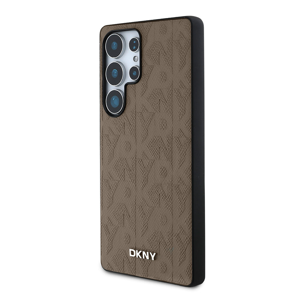 Galaxy S25 Ultra Case DKNY Original Licensed Magnetic PU Leather Grid Pattern Cover Brown