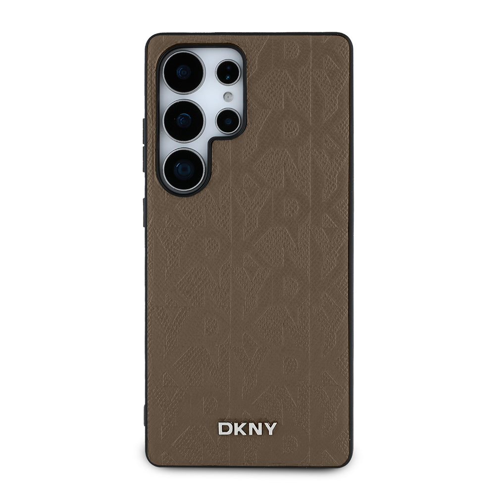 Galaxy S25 Ultra Kılıf DKNY Orjinal Lisanslı Magnetik PU Deri Grid Pattern Kapak Kahverengi