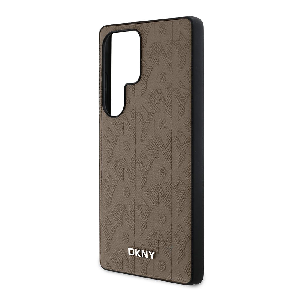 Galaxy S25 Ultra Case DKNY Original Licensed Magnetic PU Leather Grid Pattern Cover Brown