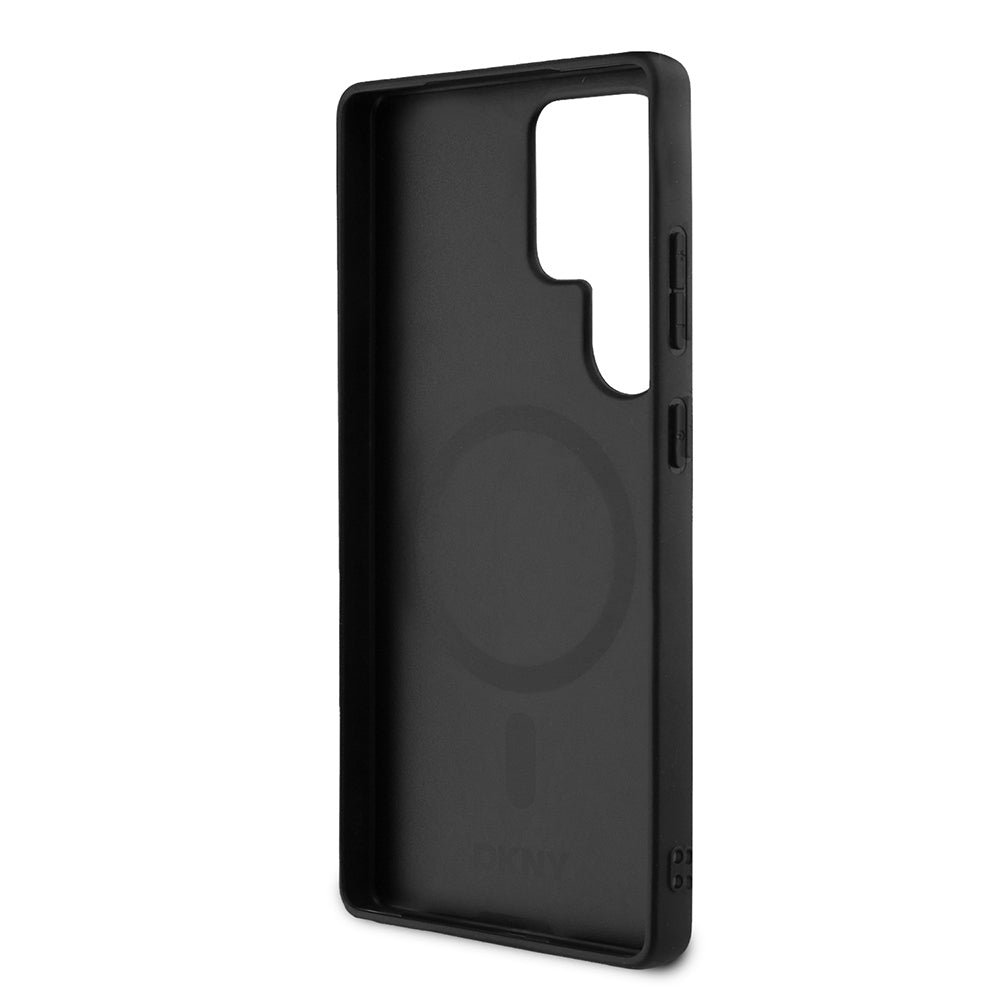 Galaxy S25 Ultra Kılıf DKNY Orjinal Lisanslı Magnetik PU Deri Grid Pattern Kapak Siyah