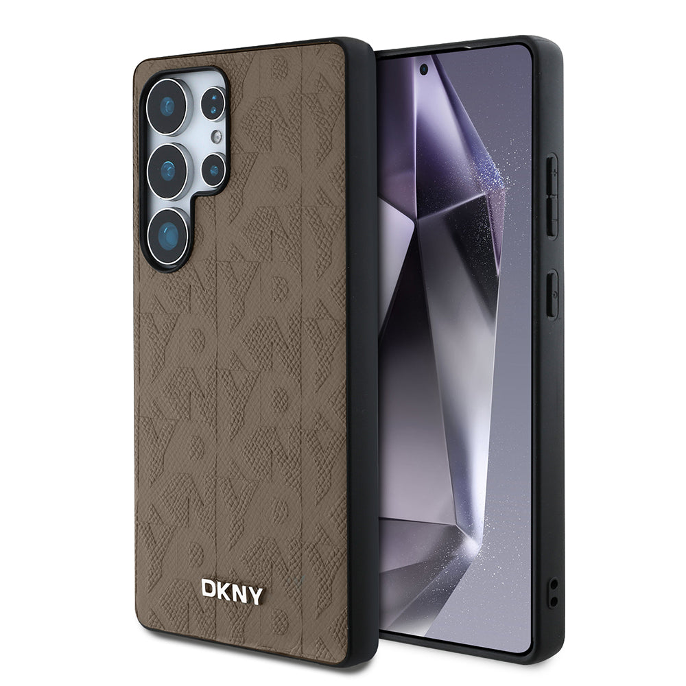 Galaxy S25 Ultra Case DKNY Original Licensed Magnetic PU Leather Grid Pattern Cover Brown