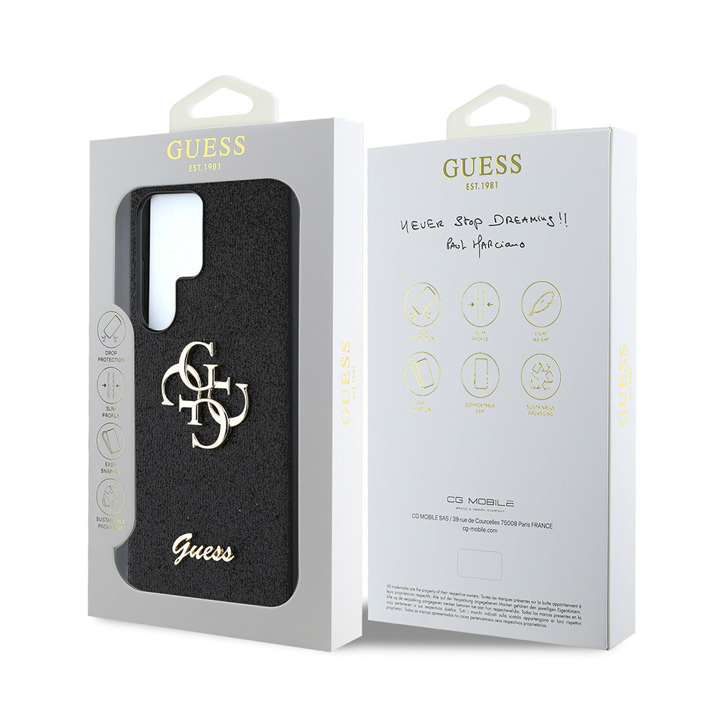 Galaxy S25 Ultra Case Guess Original Licensed 4G Large Metal Logo Glitter Cover Gold