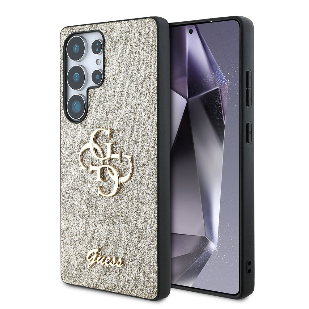 Galaxy S25 Ultra Case Guess Original Licensed 4G Large Metal Logo Glitter Cover Gold
