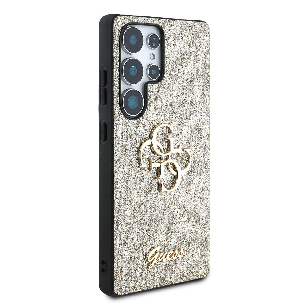 Galaxy S25 Ultra Case Guess Original Licensed 4G Large Metal Logo Glitter Cover Gold