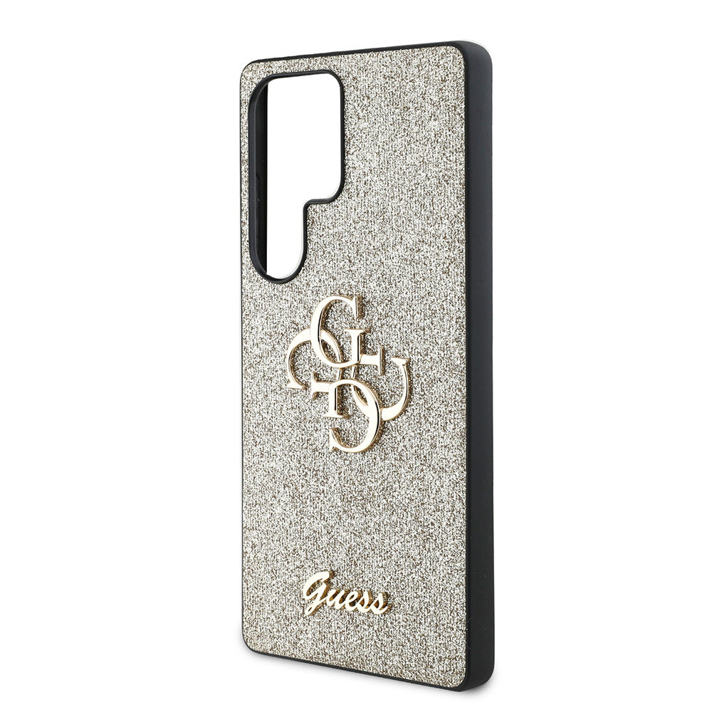 Galaxy S25 Ultra Case Guess Original Licensed 4G Large Metal Logo Glitter Cover Gold
