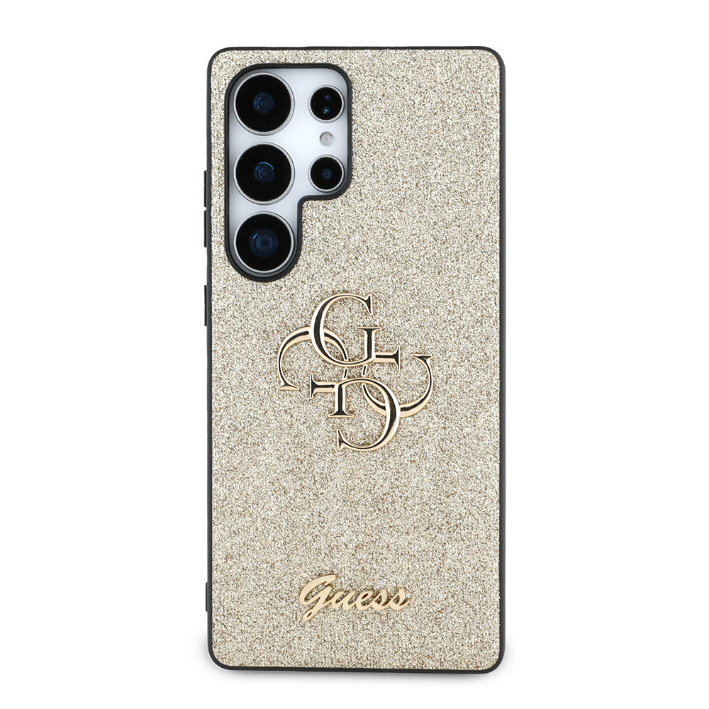 Galaxy S25 Ultra Case Guess Original Licensed 4G Large Metal Logo Glitter Cover Gold
