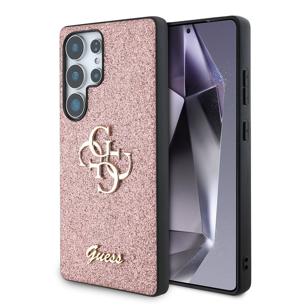 Galaxy S25 Ultra Case Guess Original Licensed 4G Large Metal Logo Glitter Cover Pink