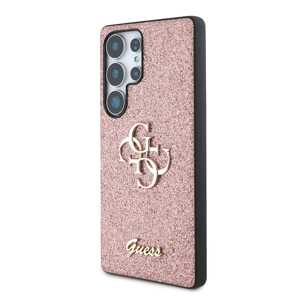 Galaxy S25 Ultra Case Guess Original Licensed 4G Large Metal Logo Glitter Cover Gold