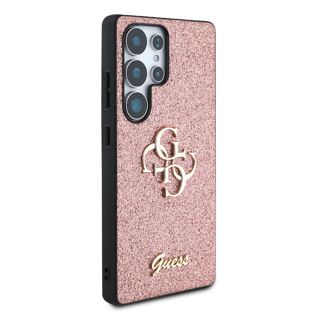 Galaxy S25 Ultra Case Guess Original Licensed 4G Large Metal Logo Glitter Cover Pink