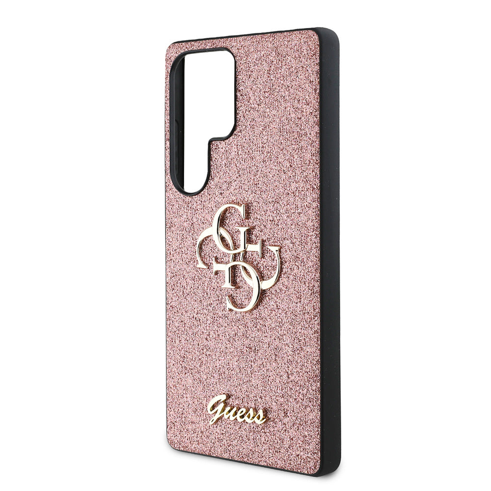 Galaxy S25 Ultra Case Guess Original Licensed 4G Large Metal Logo Glitter Cover Gold