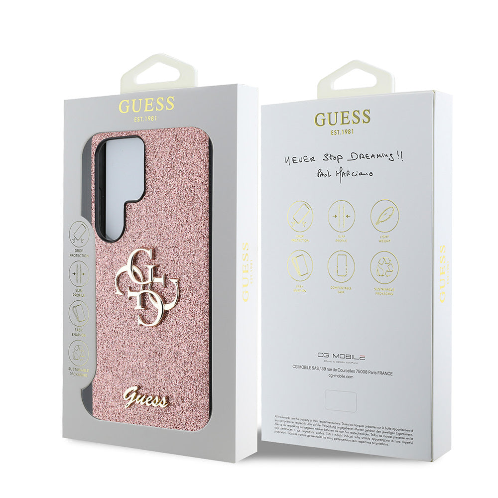 Galaxy S25 Ultra Case Guess Original Licensed 4G Large Metal Logo Glitter Cover Pink