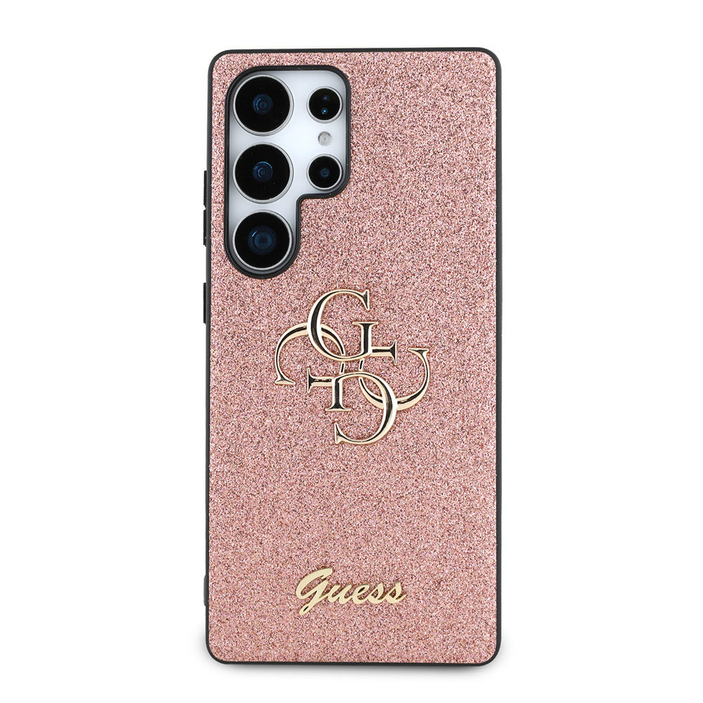 Galaxy S25 Ultra Case Guess Original Licensed 4G Large Metal Logo Glitter Cover Pink