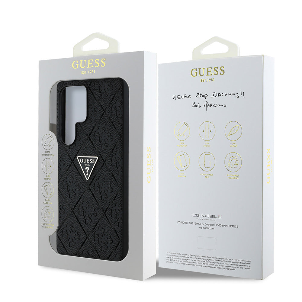 Galaxy S25 Ultra Case Guess Original Licensed 4G Patterned Hot Stamped Triangle Logo Cover Pink