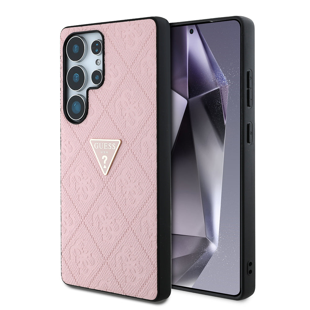 Galaxy S25 Ultra Case Guess Original Licensed 4G Patterned Hot Stamped Triangle Logo Cover Pink