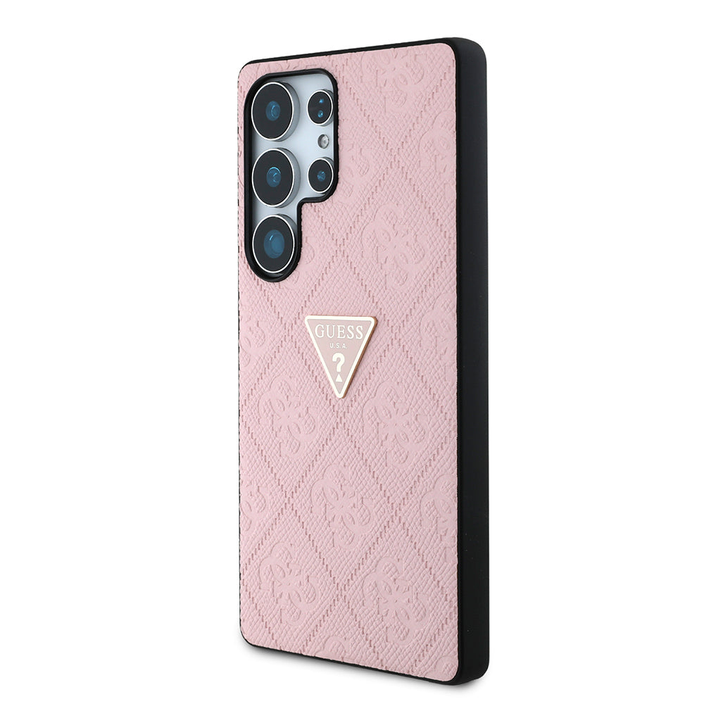 Galaxy S25 Ultra Case Guess Original Licensed 4G Patterned Hot Stamped Triangle Logo Cover Pink