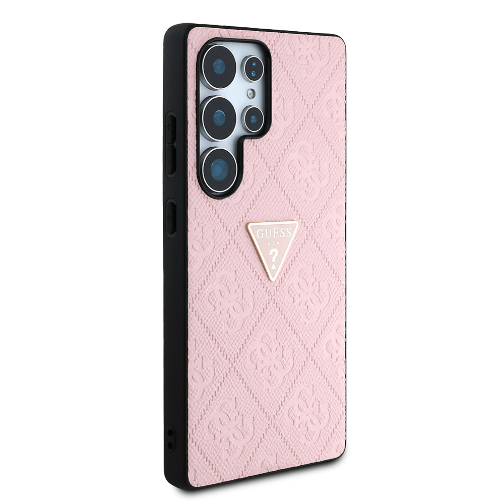 Galaxy S25 Ultra Case Guess Original Licensed 4G Patterned Hot Stamped Triangle Logo Cover Pink