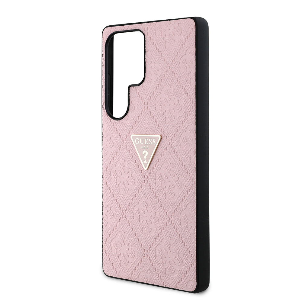 Galaxy S25 Ultra Case Guess Original Licensed 4G Patterned Hot Stamped Triangle Logo Cover Pink