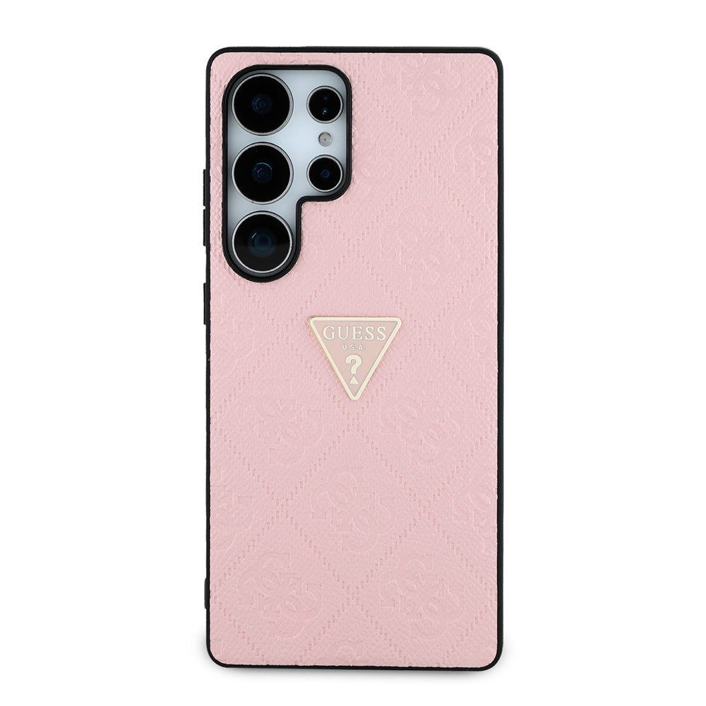 Galaxy S25 Ultra Case Guess Original Licensed 4G Patterned Hot Stamped Triangle Logo Cover Pink