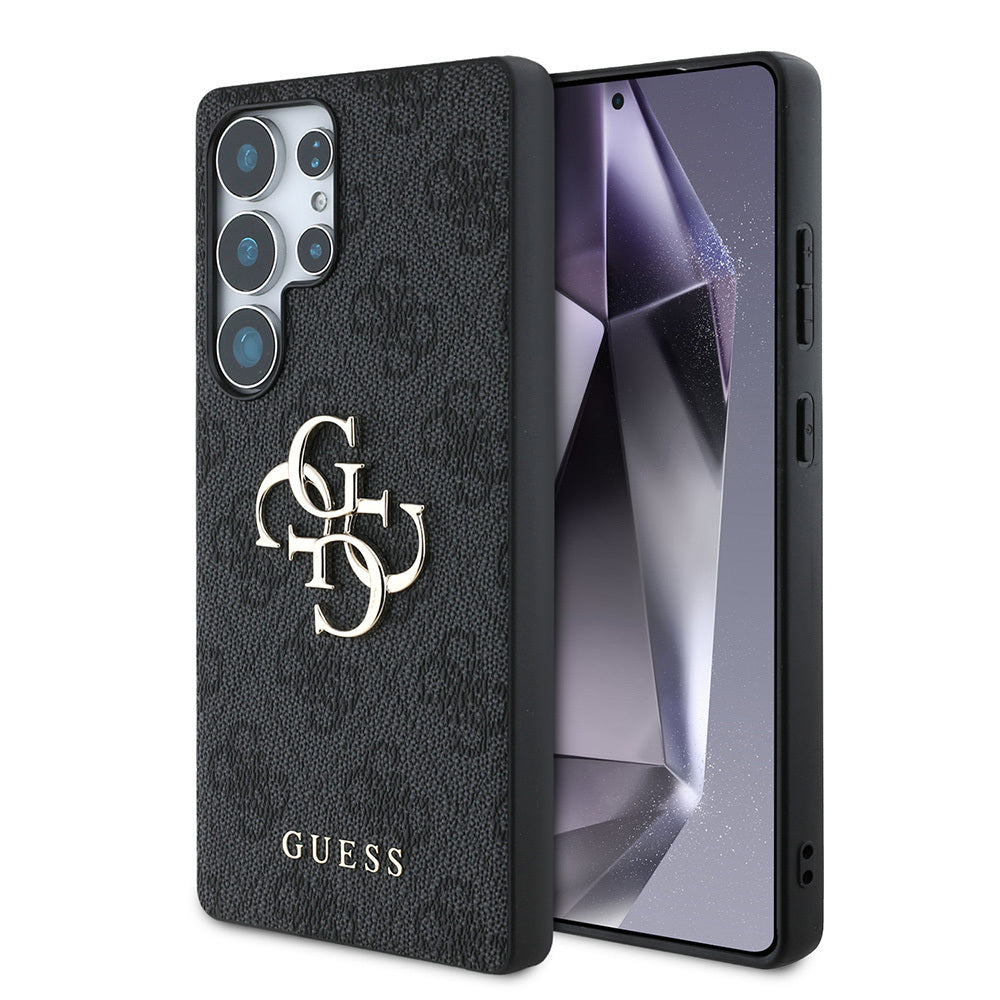 Galaxy S25 Ultra Case Guess Original Licensed PU Leather 4G Patterned Metal Large 4G and Text Logo Cover Brown
