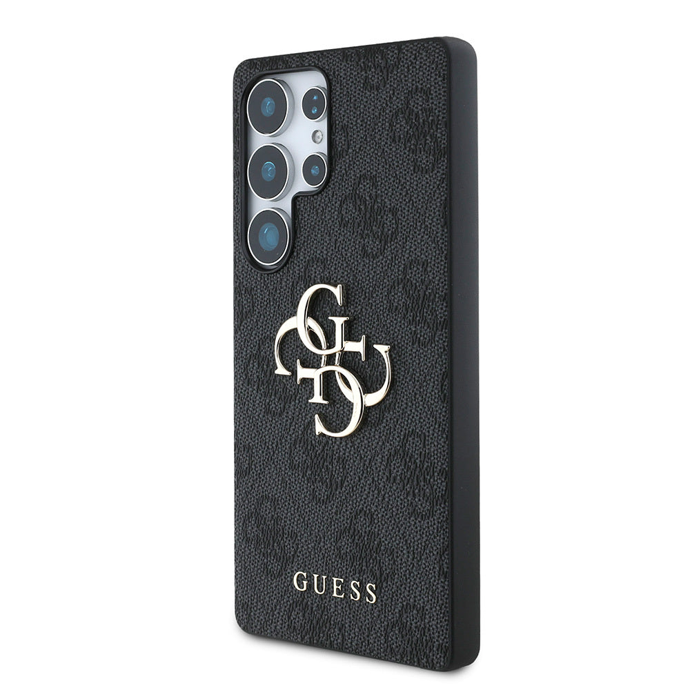 Galaxy S25 Ultra Case Guess Original Licensed PU Leather 4G Patterned Metal Large 4G and Text Logo Cover Black