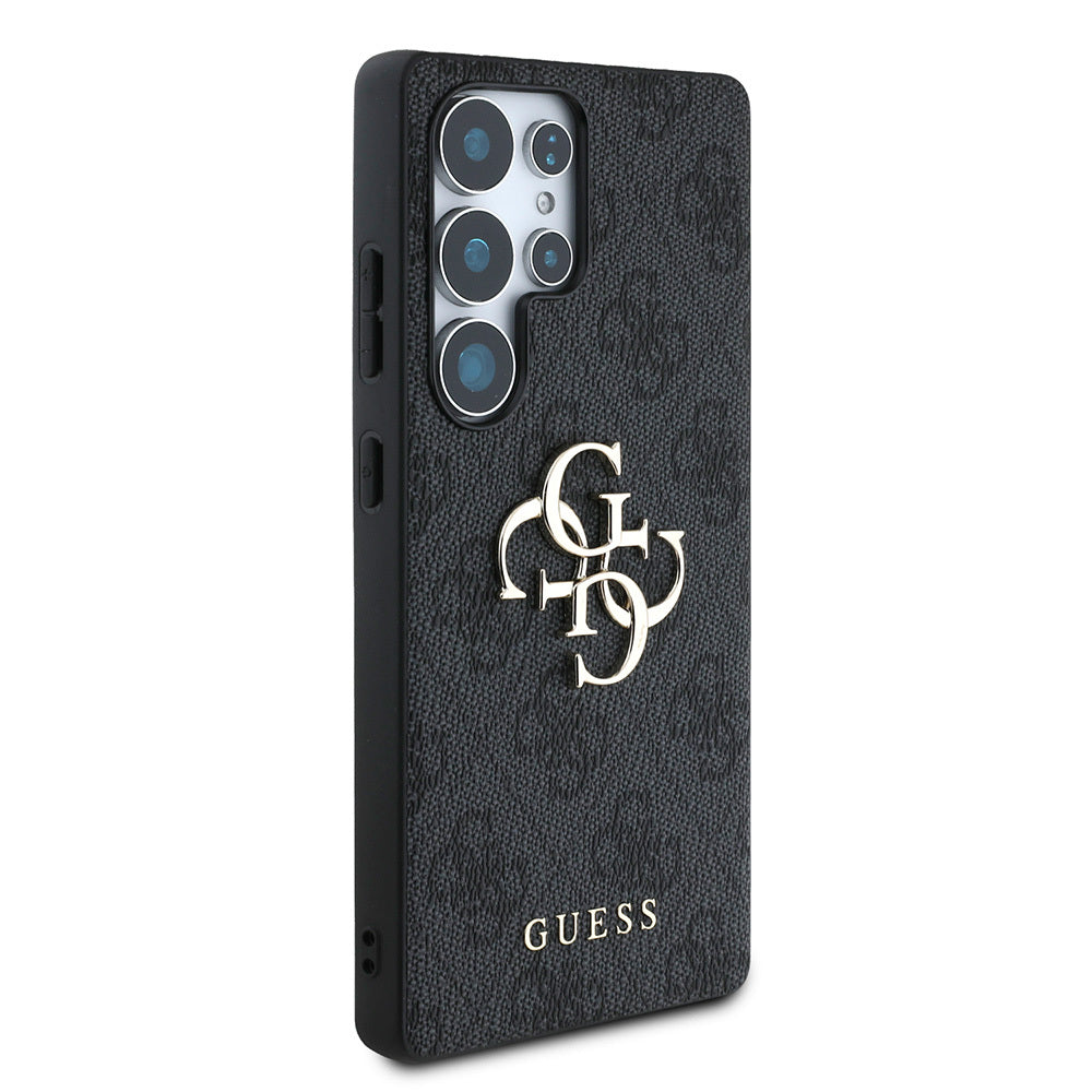 Galaxy S25 Ultra Case Guess Original Licensed PU Leather 4G Patterned Metal Large 4G and Text Logo Cover Black