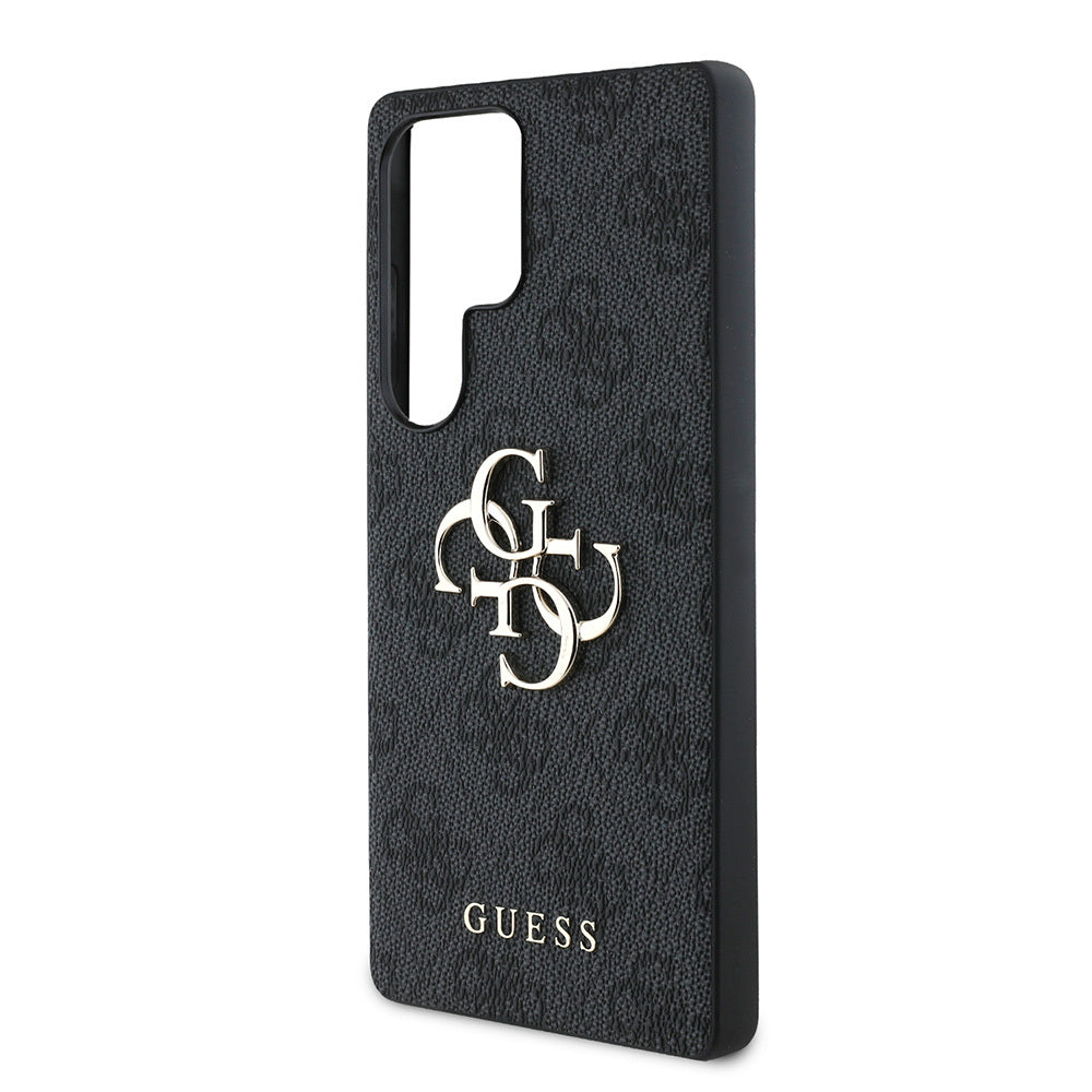 Galaxy S25 Ultra Case Guess Original Licensed PU Leather 4G Patterned Metal Large 4G and Text Logo Cover Black