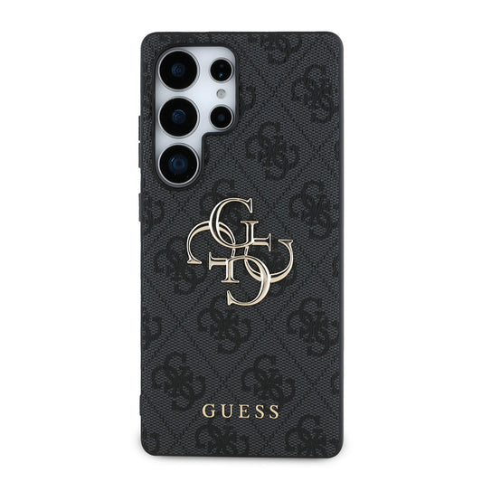 Galaxy S25 Ultra Case Guess Original Licensed PU Leather 4G Patterned Metal Large 4G and Text Logo Cover Black