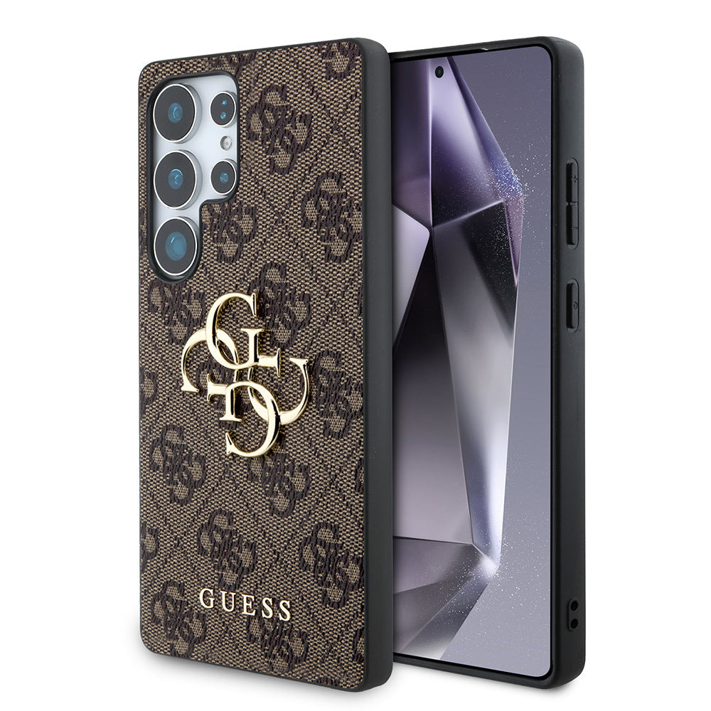 Galaxy S25 Ultra Case Guess Original Licensed PU Leather 4G Patterned Metal Large 4G and Text Logo Cover Brown