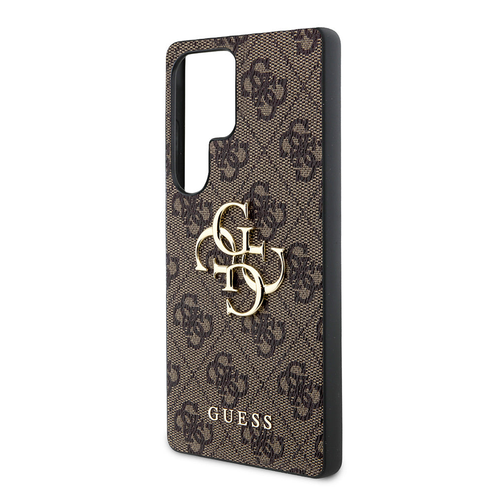Galaxy S25 Ultra Case Guess Original Licensed PU Leather 4G Patterned Metal Large 4G and Text Logo Cover Black